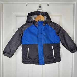 George Boys Blue Grey Fleece Lined  Winter Coat Hooded Cozy Size 3T